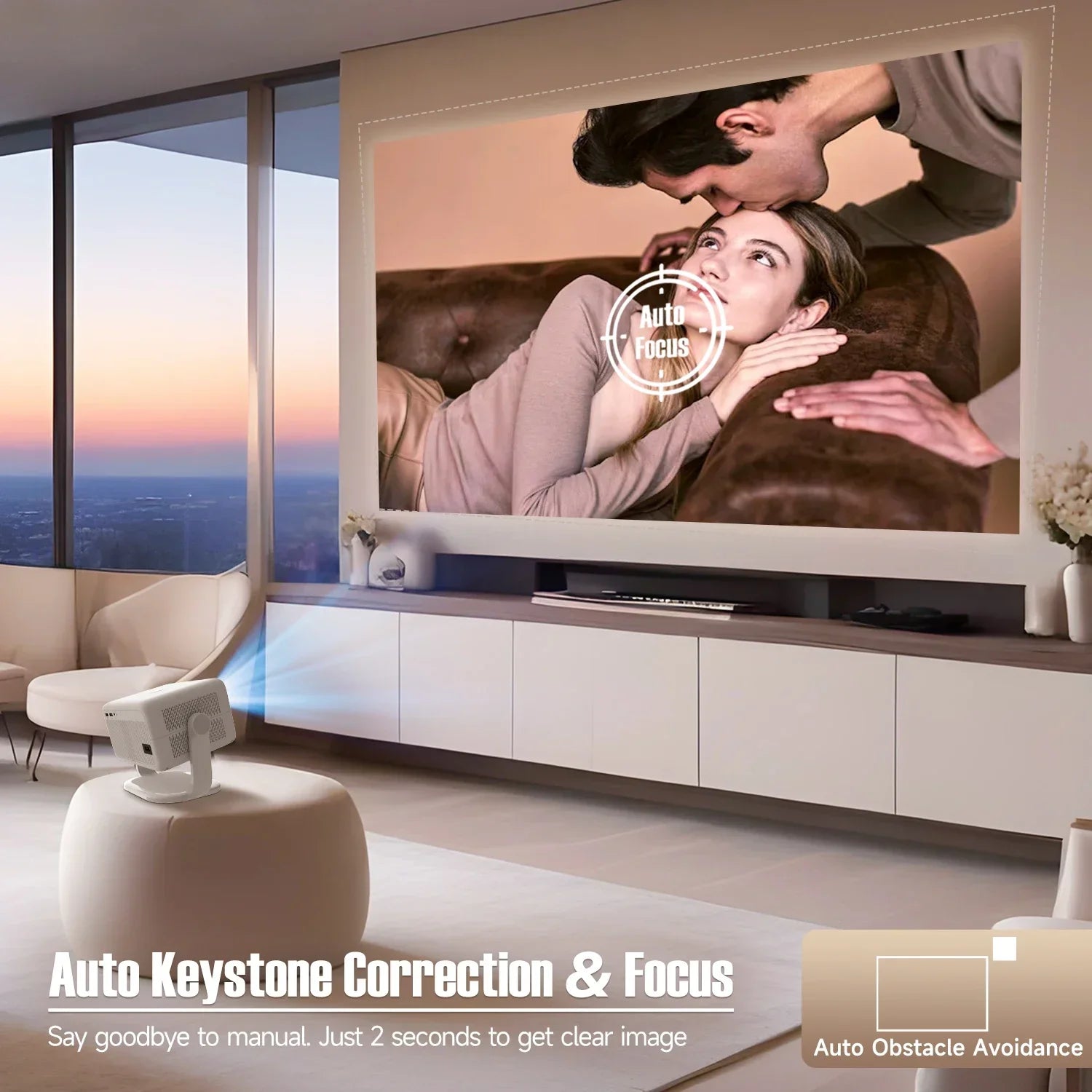 650ANSI L018 8K Native Portable Projector 1080P Auto Focus Keystone Correction Android 14 BT5.4 WIFI6 360° Home Cinema